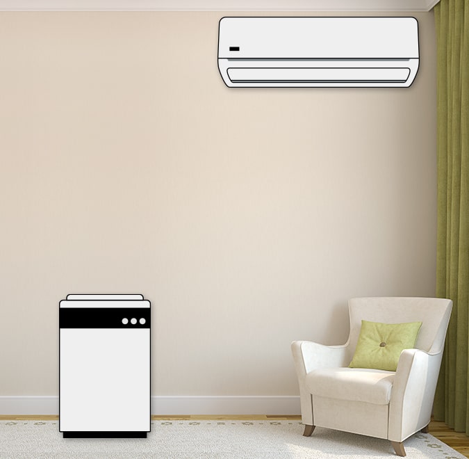空気清浄機とエアコンを使用した部屋イメージ