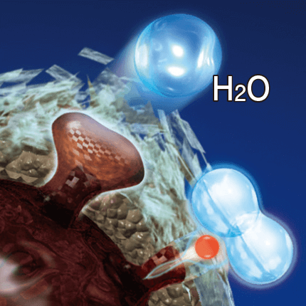 OHラジカルが水素原子と結合して水に変化するイメージ
