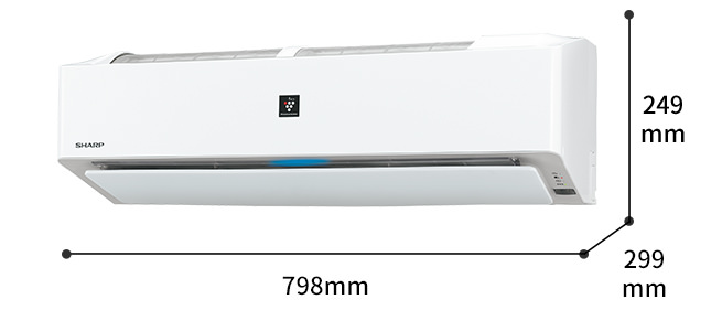 室内機の寸法図:幅798mm × 奥行299mm × 高さ249mm