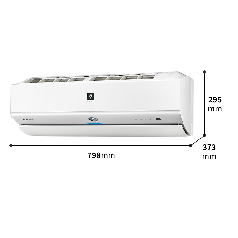 エアコン:R-Xシリーズ:外形寸法_室内機:幅798mm × 奥行373mm × 高さ295mm