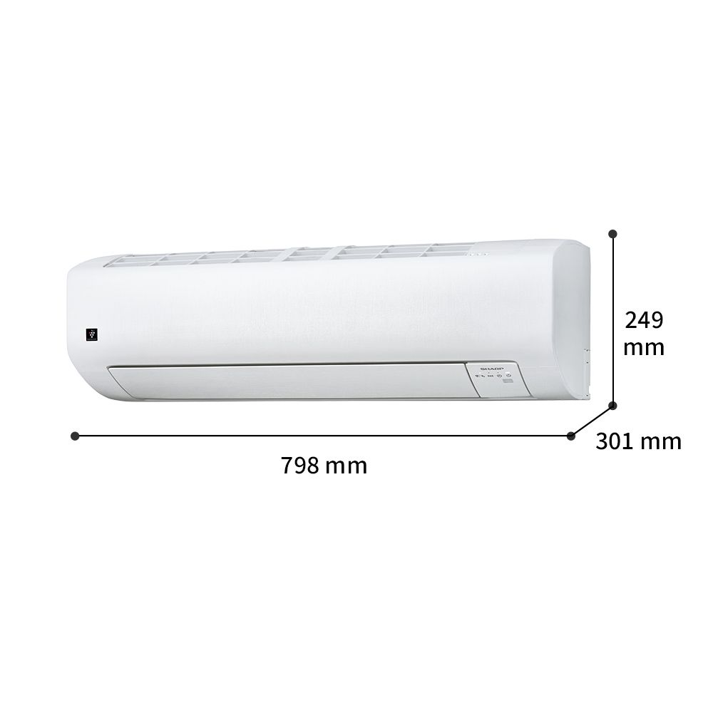 寸法図、幅798mm×奥行301mm×高さ249mm