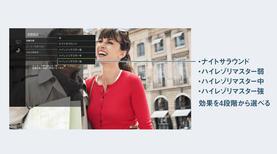 音質設定画面（放送受信時）