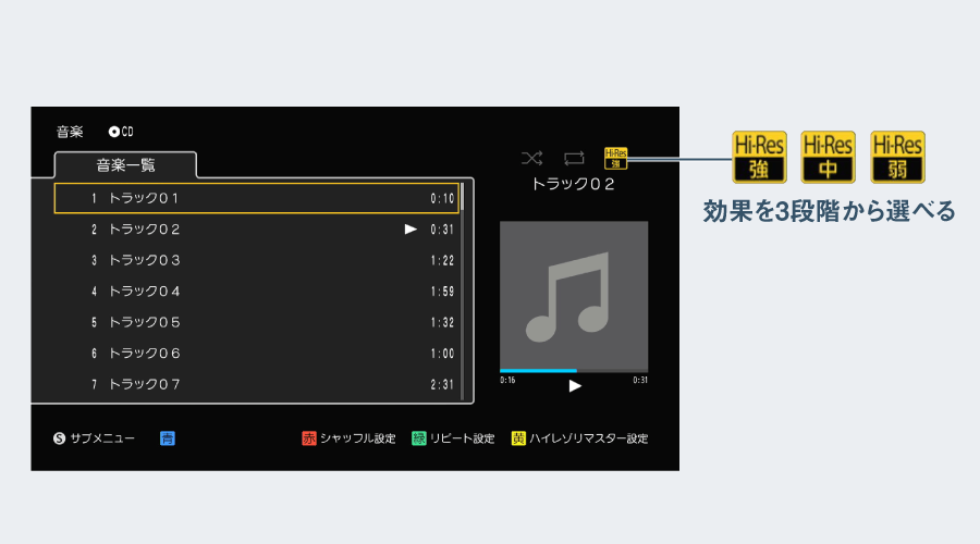 音質設定画面（CD再生時）