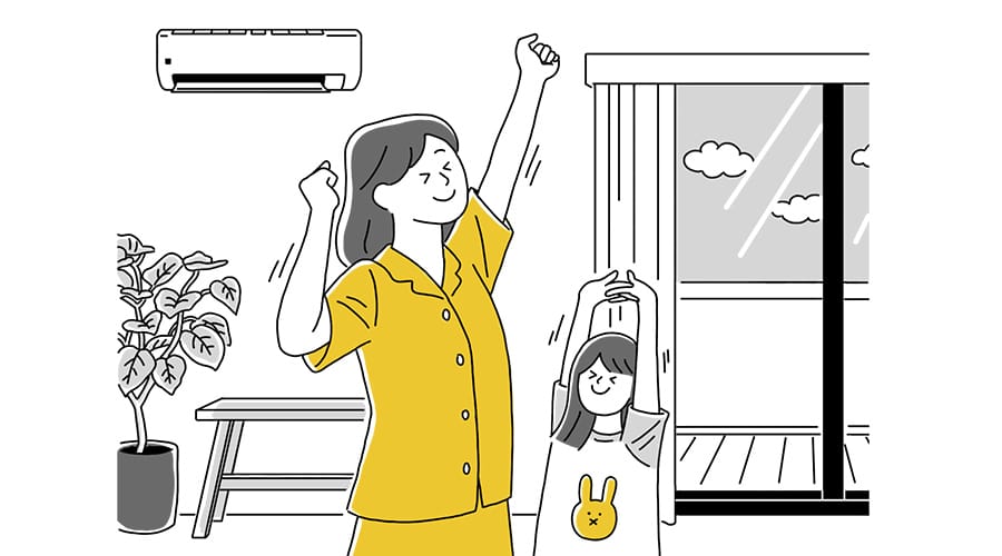 起床、帰宅時間に合わせて節電運転のイラストイメージ