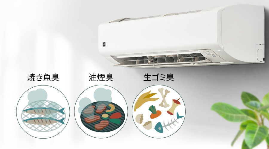 焼き魚臭、油煙臭、生ゴミ臭を抑制するイメージ