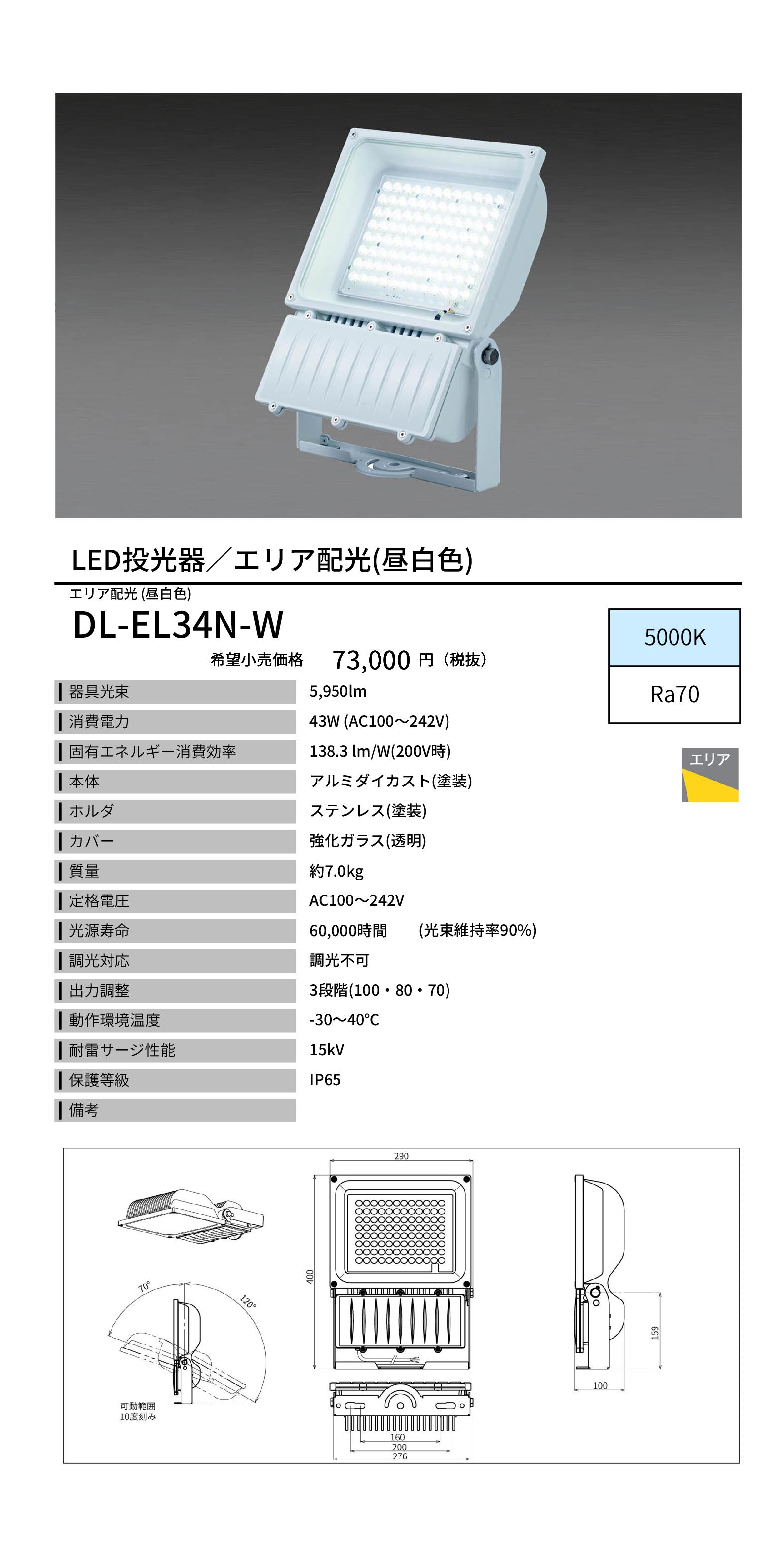 SHARP LED照明 投光器 60W 中角 水銀灯 250W相当 DL-EL32N-W-