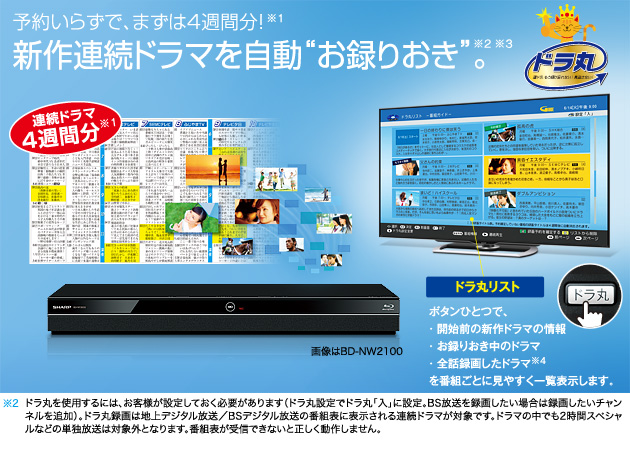 SHARP ブルーレイレコーダー【BD-NW510】◇連ドラ自動録画「ドラ丸」-