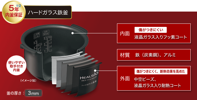 5年内釜保証 ハードガラス鉄釜