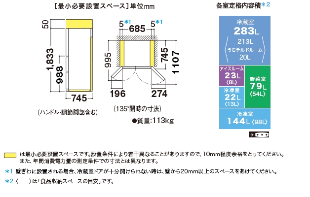 仕様/寸法 | SJ-GX55D | 冷蔵庫トップ:シャープ 仕様/寸法 | SJ-GX55D | 冷蔵庫トップ:シャープ
