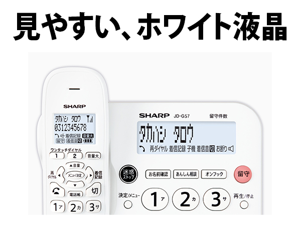 見やすい、ホワイト液晶