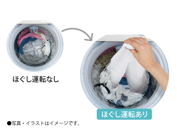 ほぐし運転でからみにくい、洗濯物をスルッと取り出し