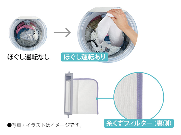 洗濯物をスルッと取り出し、糸くずが取り除きやすい