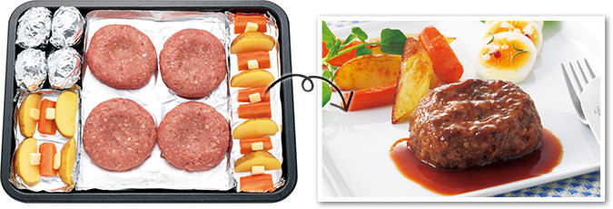 ハンバーグ&添え野菜&ゆで卵