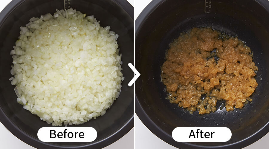 あめ色玉ねぎの調理before and after