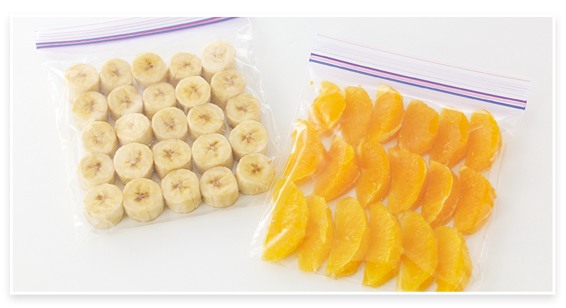 バナナ、オレンジの冷凍例