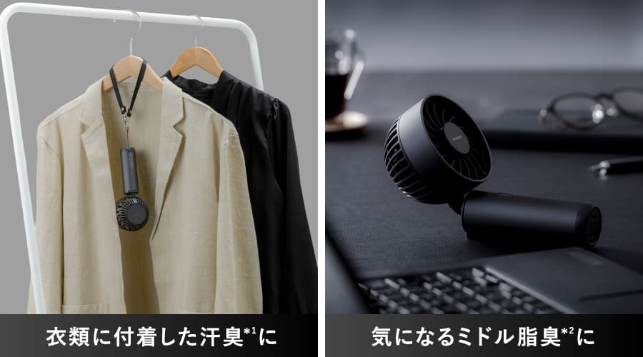 衣類に付着した汗臭（＊1）に、気になるミドル脂臭（＊2）に