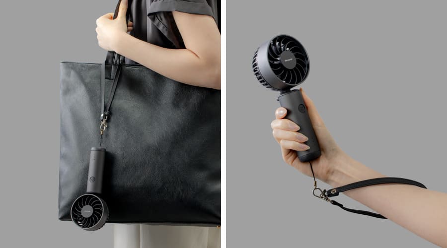 ストラップ使用時のイメージ図（かばんにつける、腕にかける）