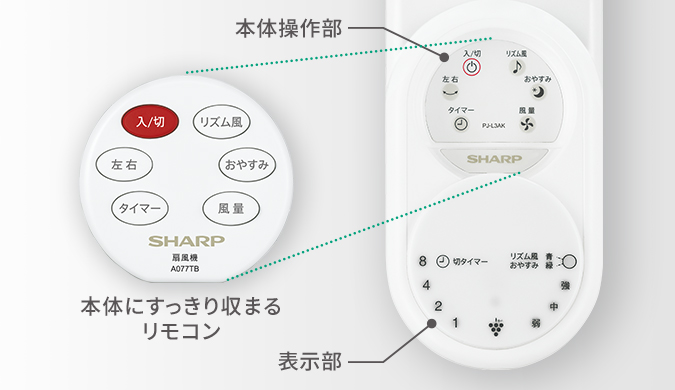 本体にすっきり収まるリモコン