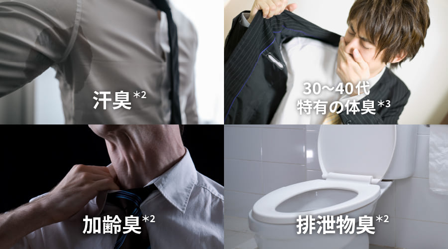 汗臭、30〜40代特有の体臭、加齢臭、排泄物臭