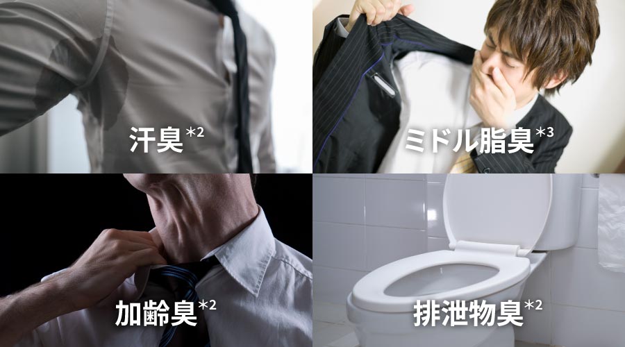 汗臭、ミドル脂臭、加齢臭、排泄物臭
