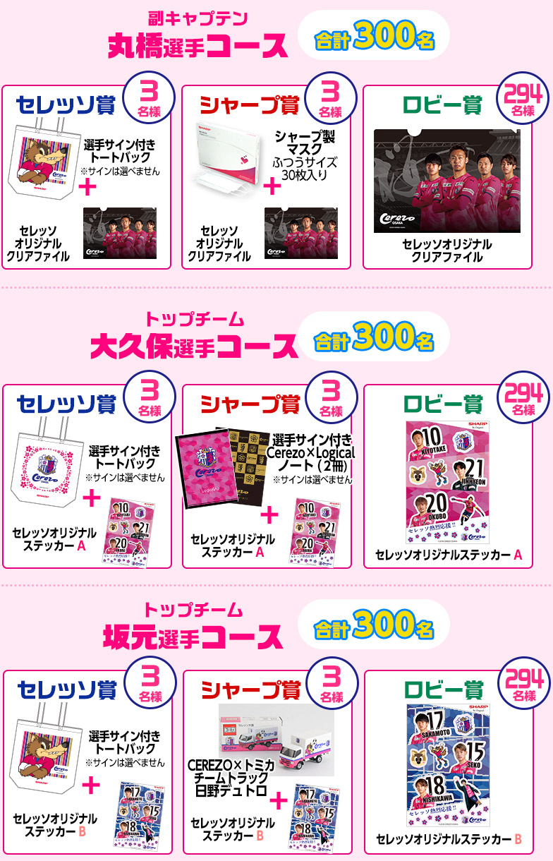 コース別プレゼント一覧