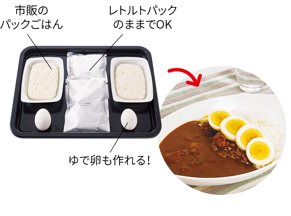 レトルト食品、ゆで卵調理イメージ