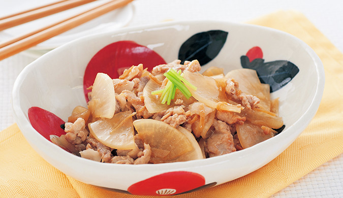5分おかず(豚肉と大根のしょうが風味)の写真