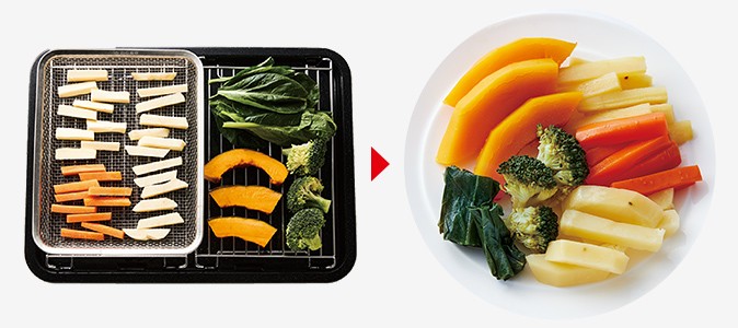 複数の野菜の同時調理例
