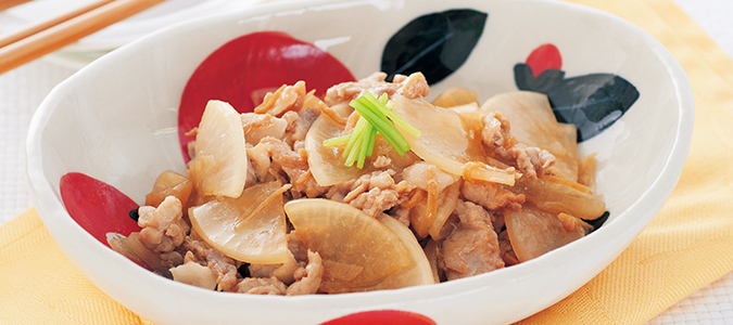 5分おかず(豚肉と大根のしょうが風味)の写真