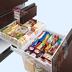 メガフリーザー冷凍室の冷凍食品収納イメージ