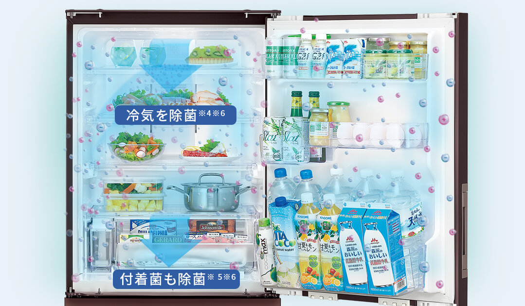 きれいな冷気が循環している冷蔵庫内のイメージ