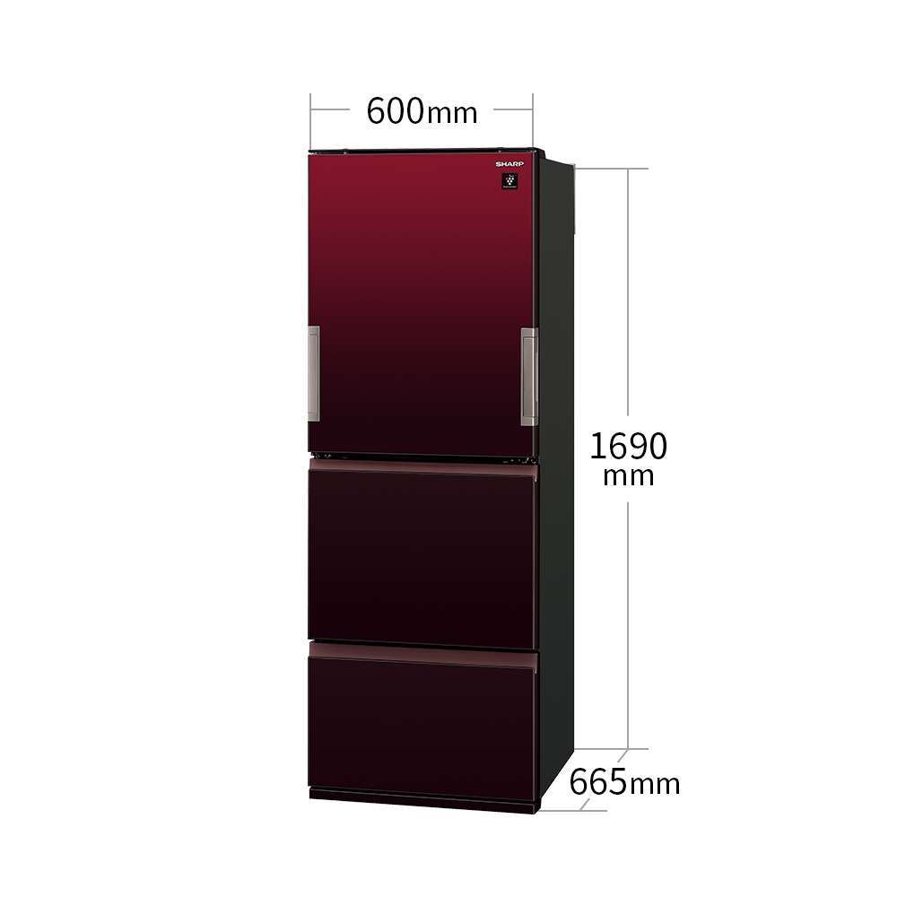 冷蔵庫:SJ-GW35J:外形寸法、幅600mm×奥行665mm×高さ1690mm