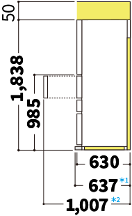 冷蔵庫の側面図