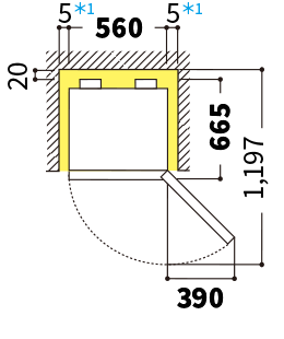 冷蔵庫の天面図