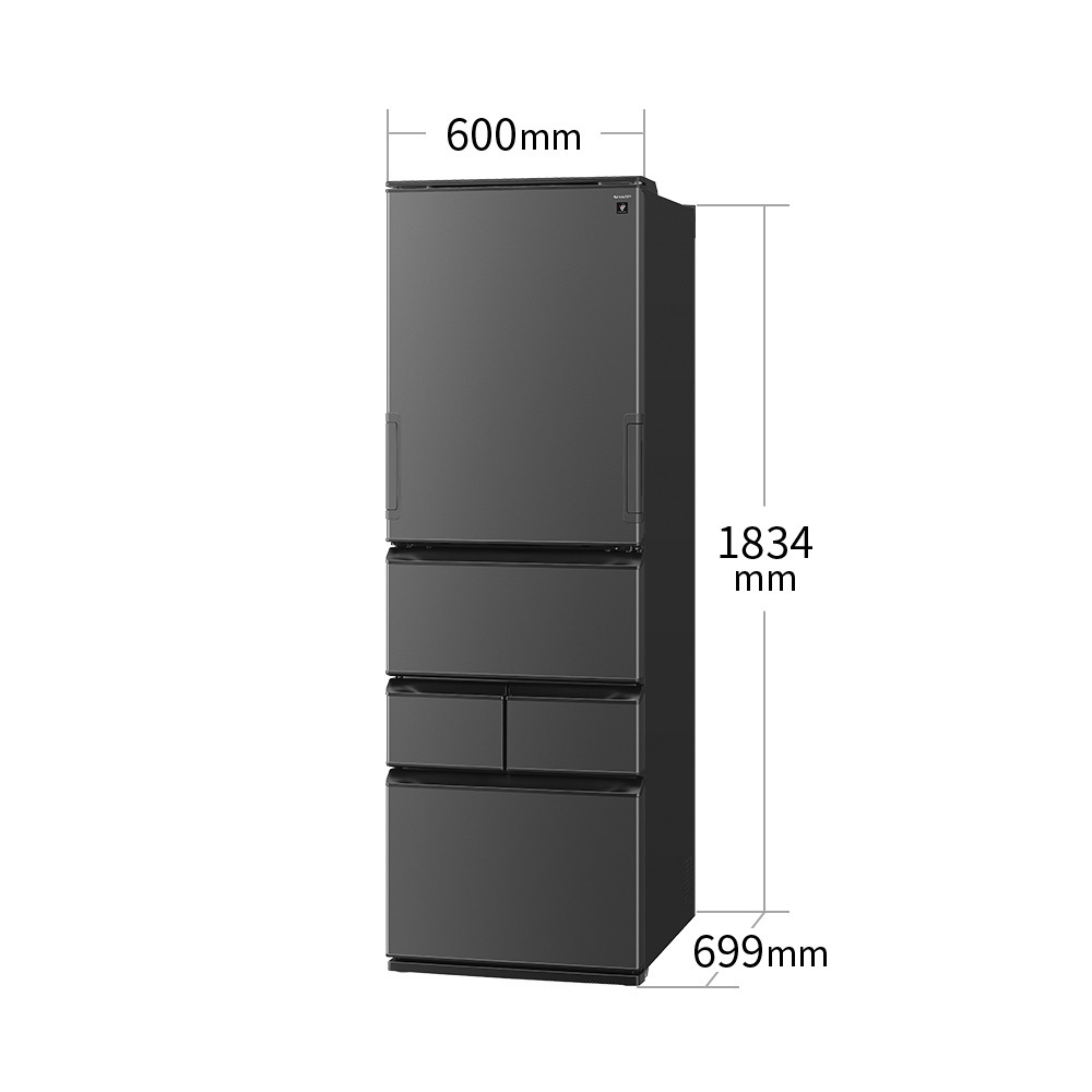 外形寸法図、幅600mm×奥行699mm×高さ1,834mm