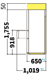 冷蔵庫の側面図