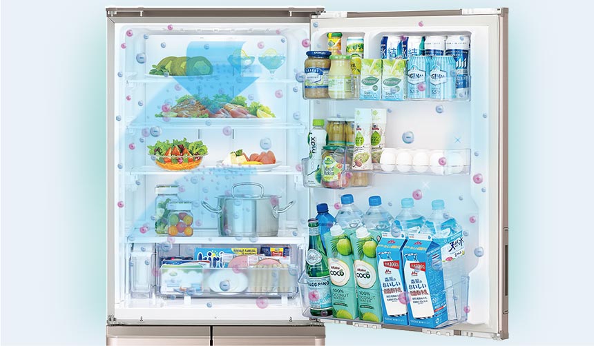 きれいな冷気を冷蔵庫全室に循環させて清潔保存、プラズマクラスター