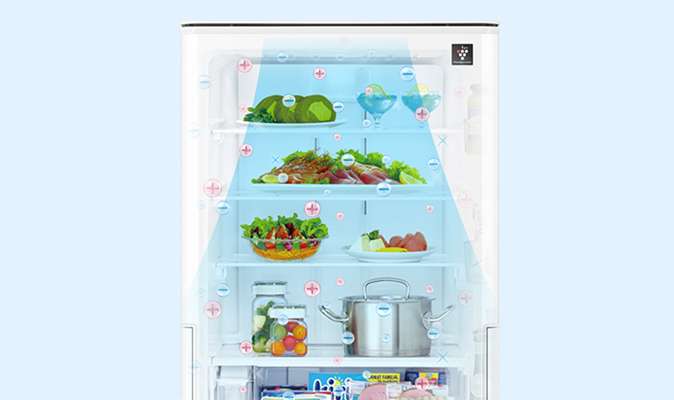 プラズマクラスター集中シャワーモードで冷蔵室内を清潔にするイメージ