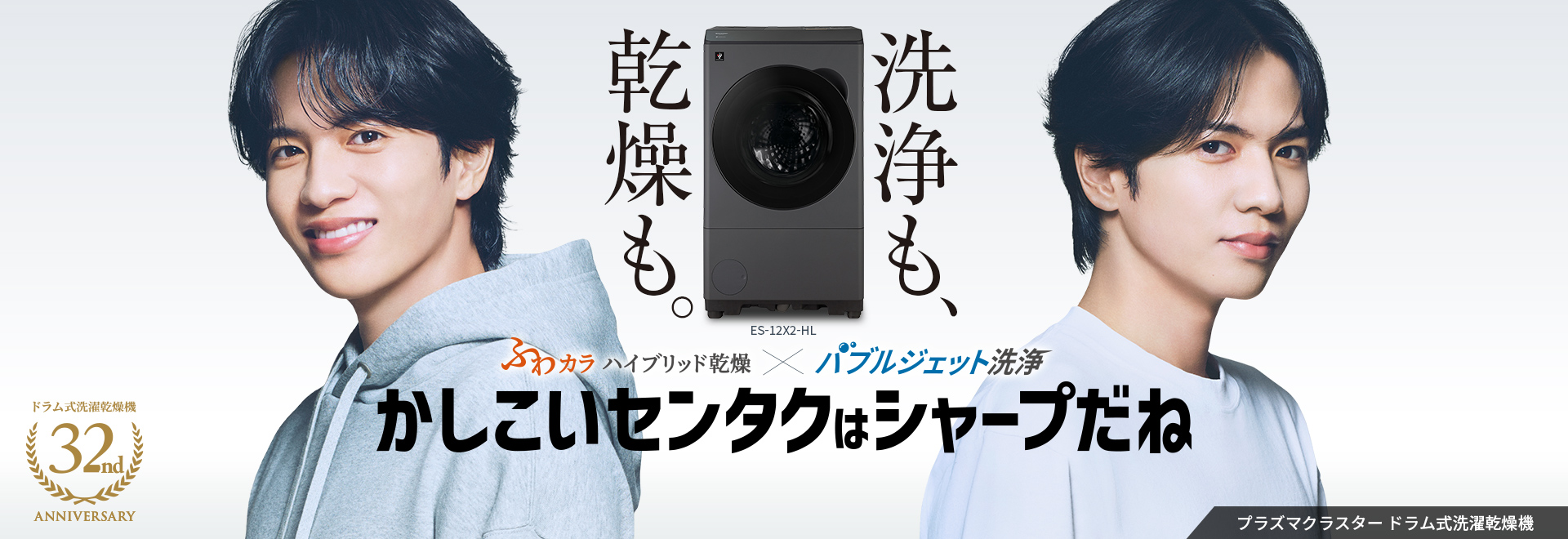 新洗浄方式で汚れをとことん洗浄。上質な乾燥に省エネのドラム式洗濯乾燥機 ES-12X2の製品ページへリンクします。