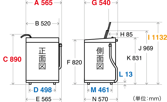ES-GE6F 寸法図 詳細