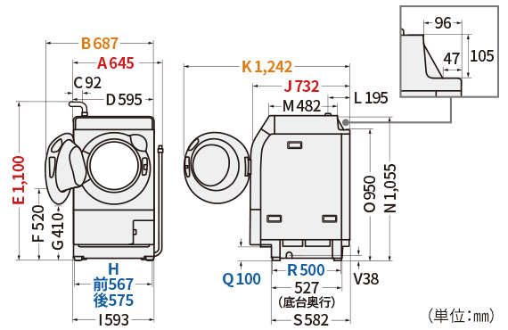ES-11K1の詳細な外形寸法図