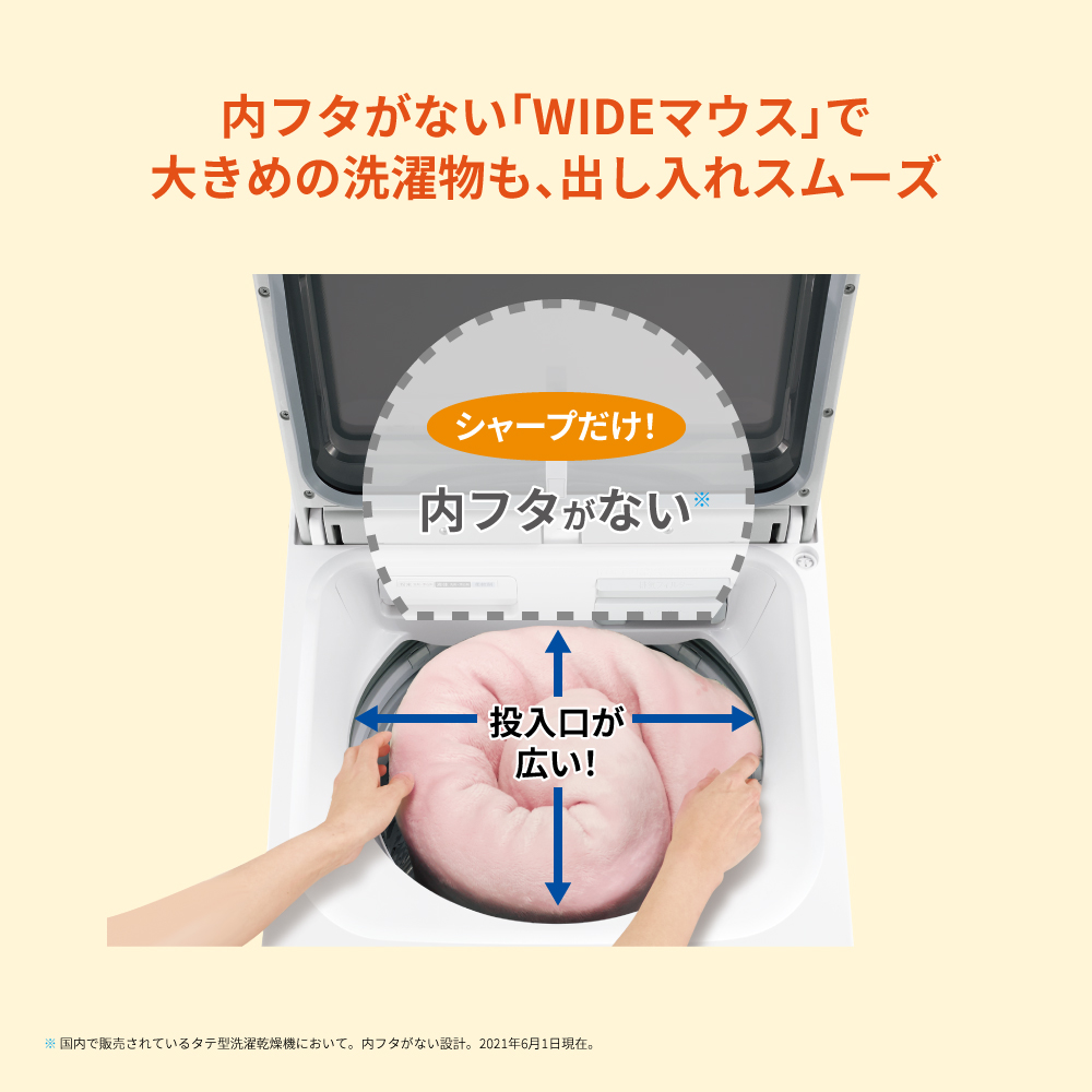 イメージ画像:内フタがない「WIDEマウス」で大きめの洗濯物も、出し入れスムーズ