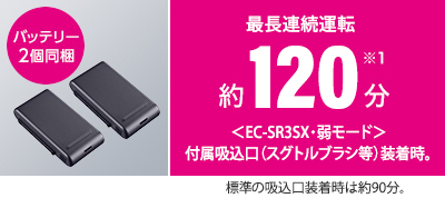最長連続運転時間 約120分