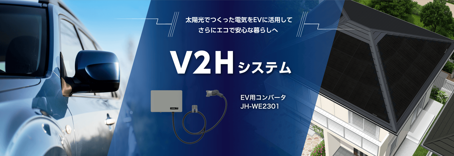 V2Hシステム登場 太陽光でつくった電気をEVに活用して、さらにエコで安心な暮らしへページにリンクします。