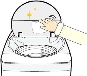 ふたの裏側を拭いている