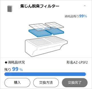 集じん脱臭フィルターの消耗品状況画面の画像