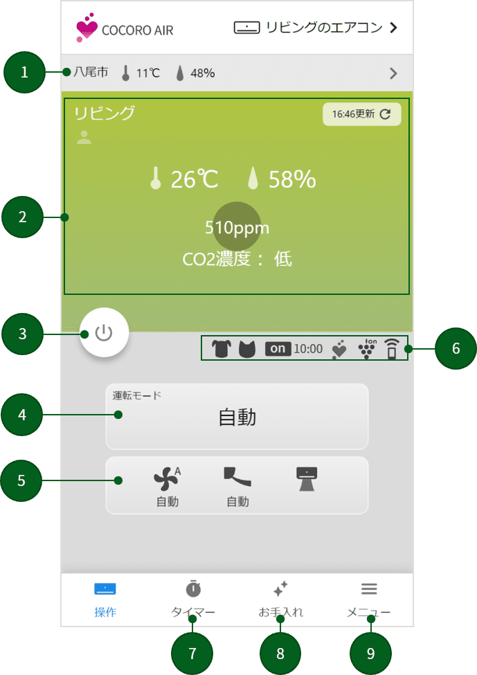 エアコン操作画面の画像