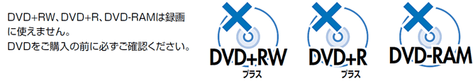 DVD+RW、DVD+R、DVD-RAMは録画に使えません。DVDをご購入のまえに必ずご確認ください。