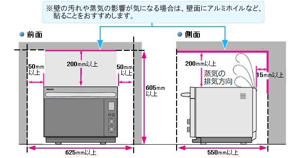 ウォーターオーブン（ヘルシオ）｜設置について（AX-1000）：シャープ