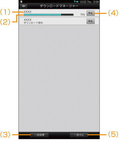 ダウンロードマネージャー画面の説明
